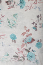 Cream & Terquoise Chanderi Cotton Floral Printed And Embroidered Unstitched Suit