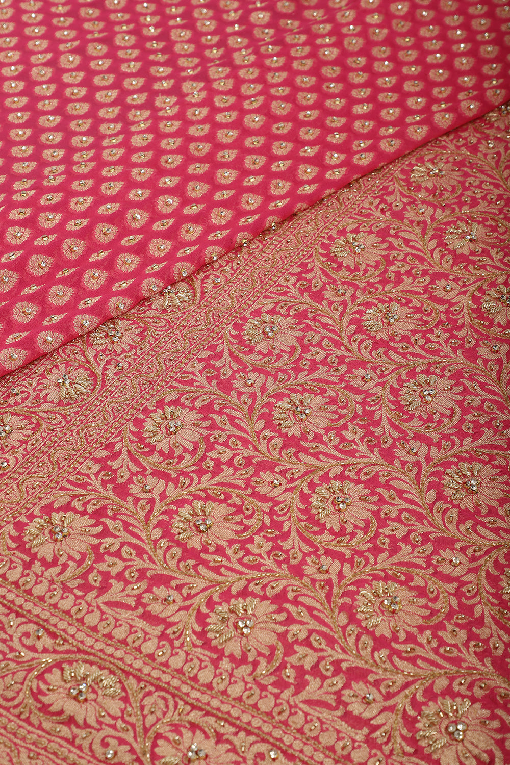 Pink Pure Khaddi Georgette Banarasi Saree with Paisley Small Butti & Zardozi Handwork