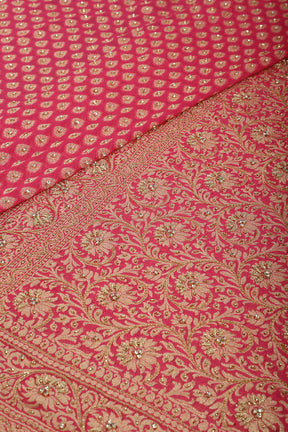 Pink Pure Khaddi Georgette Banarasi Saree with Paisley Small Butti & Zardozi Handwork