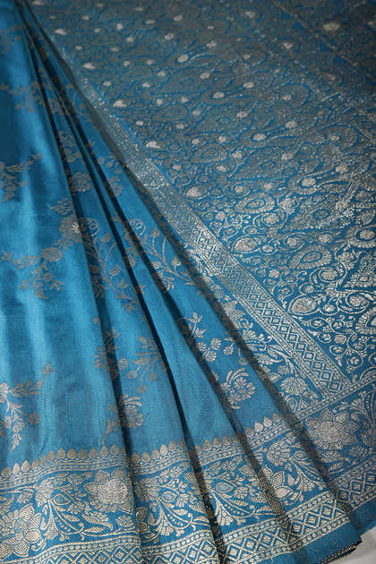 Muted Blue Color Art Silk Zari Woven Saree