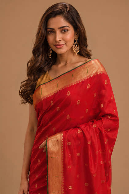 Carmine Color South Silk Paithani Work Saree