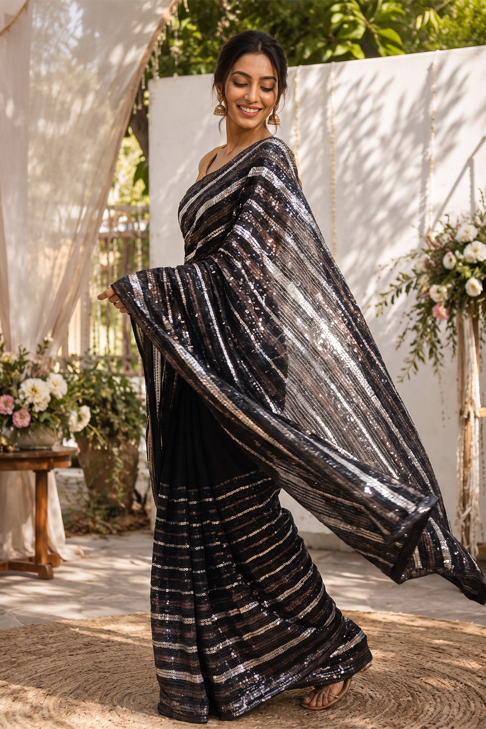Black Sequins Embroidered Georgette Saree