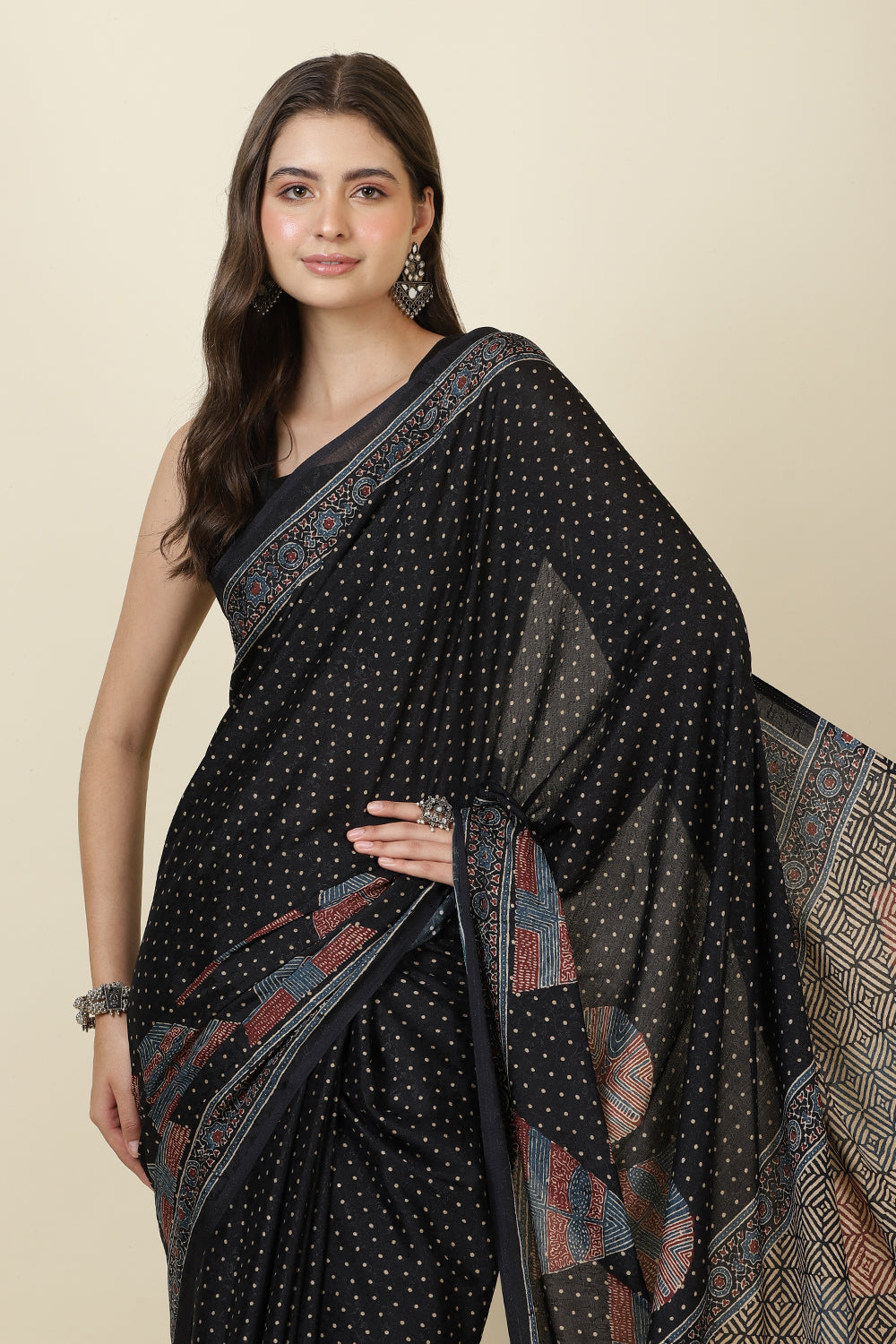 Black Jacquard Silk Printed Saree