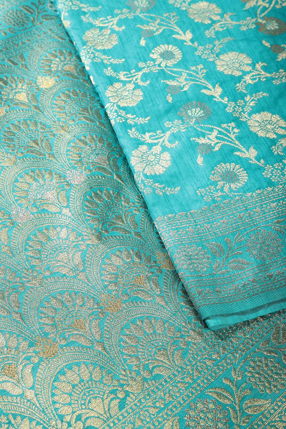 Turquoise Color Raw Silk Woven Saree