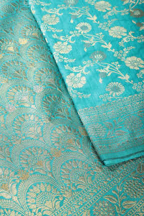 Turquoise Color Raw Silk Woven Saree