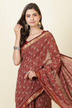 Maroon Cotton Meenkari Printed Saree