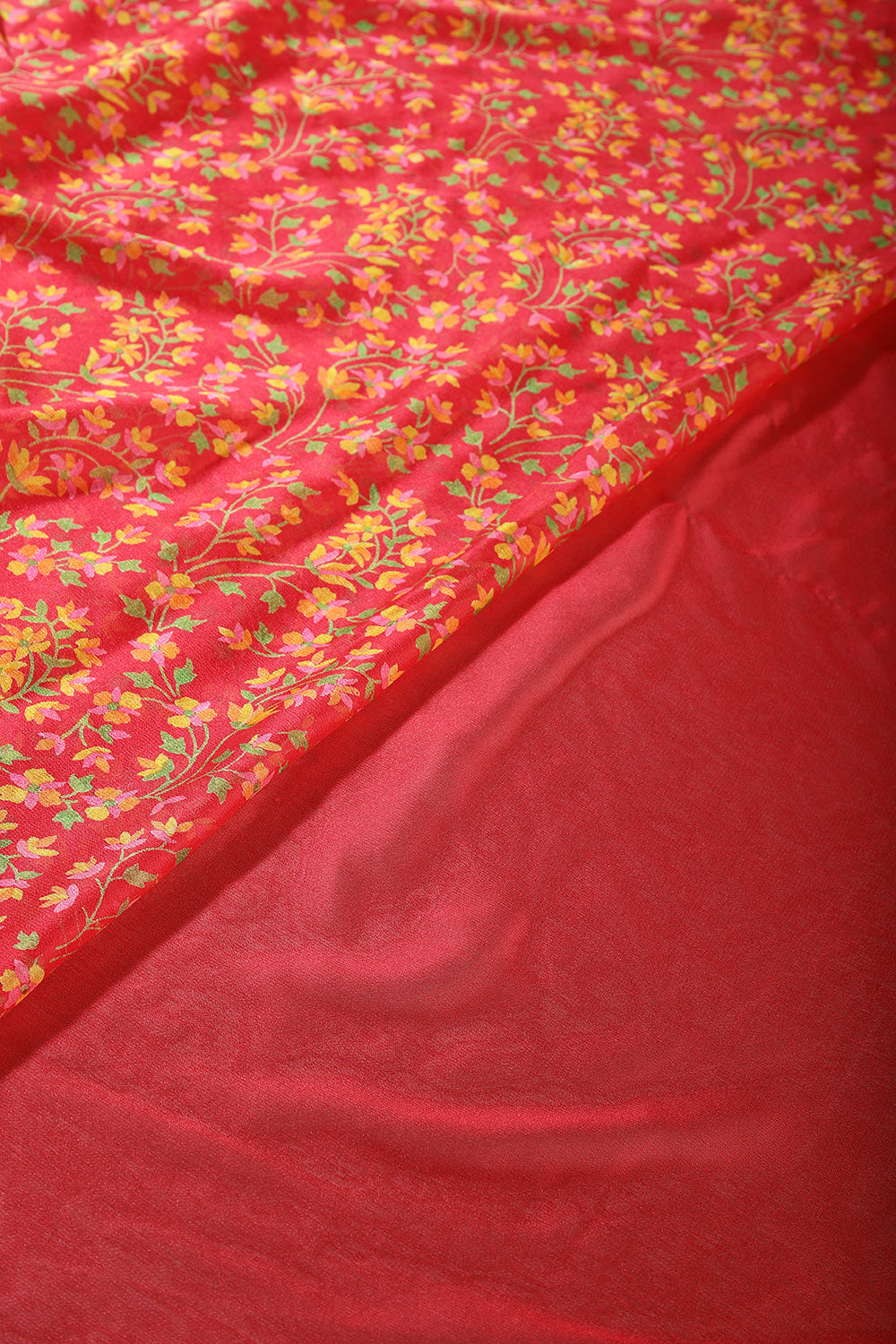 Dark Coral Color Chiffon Floral Zari Border Printed Saree