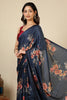 Navy Jacquard Silk Printed Saree