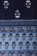 Navy And White Cotton  Zari Border & Floral Block Print Unstitched Suit Material