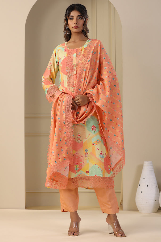 Peach Colour Muslin Printed Suit