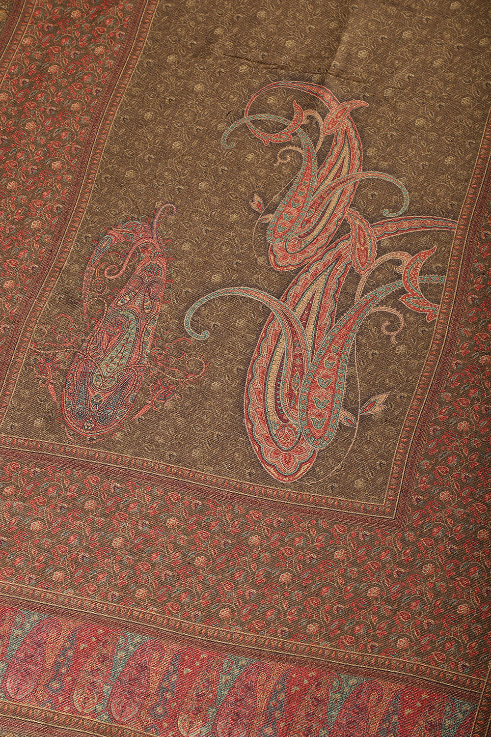Brown Pashmina Floral Printed Unstitched Suit Material