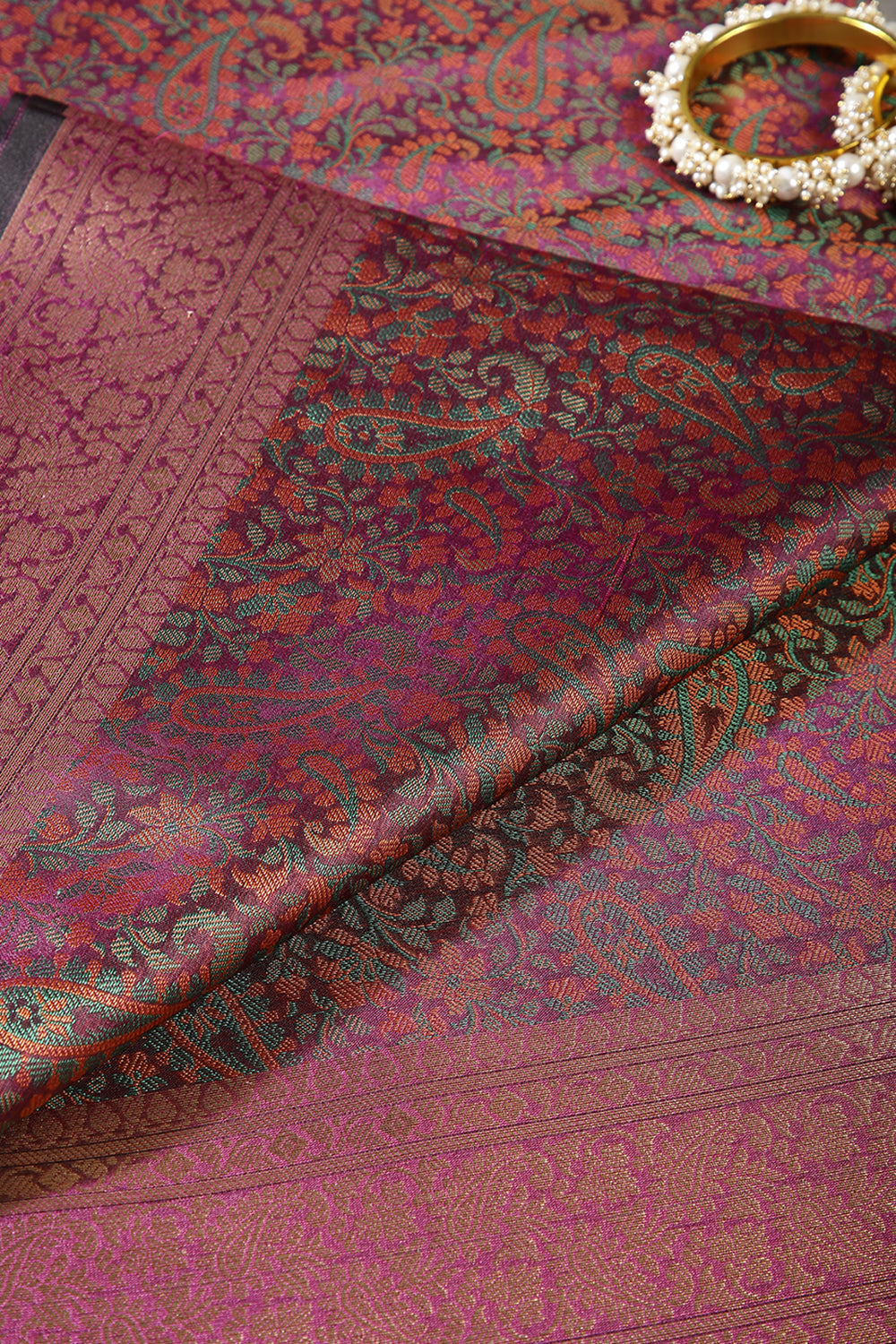 Wine Colour Silk Resham & Zari Woven Saree