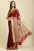 Maroon Color Cotton Silk Madhubani Print Saree