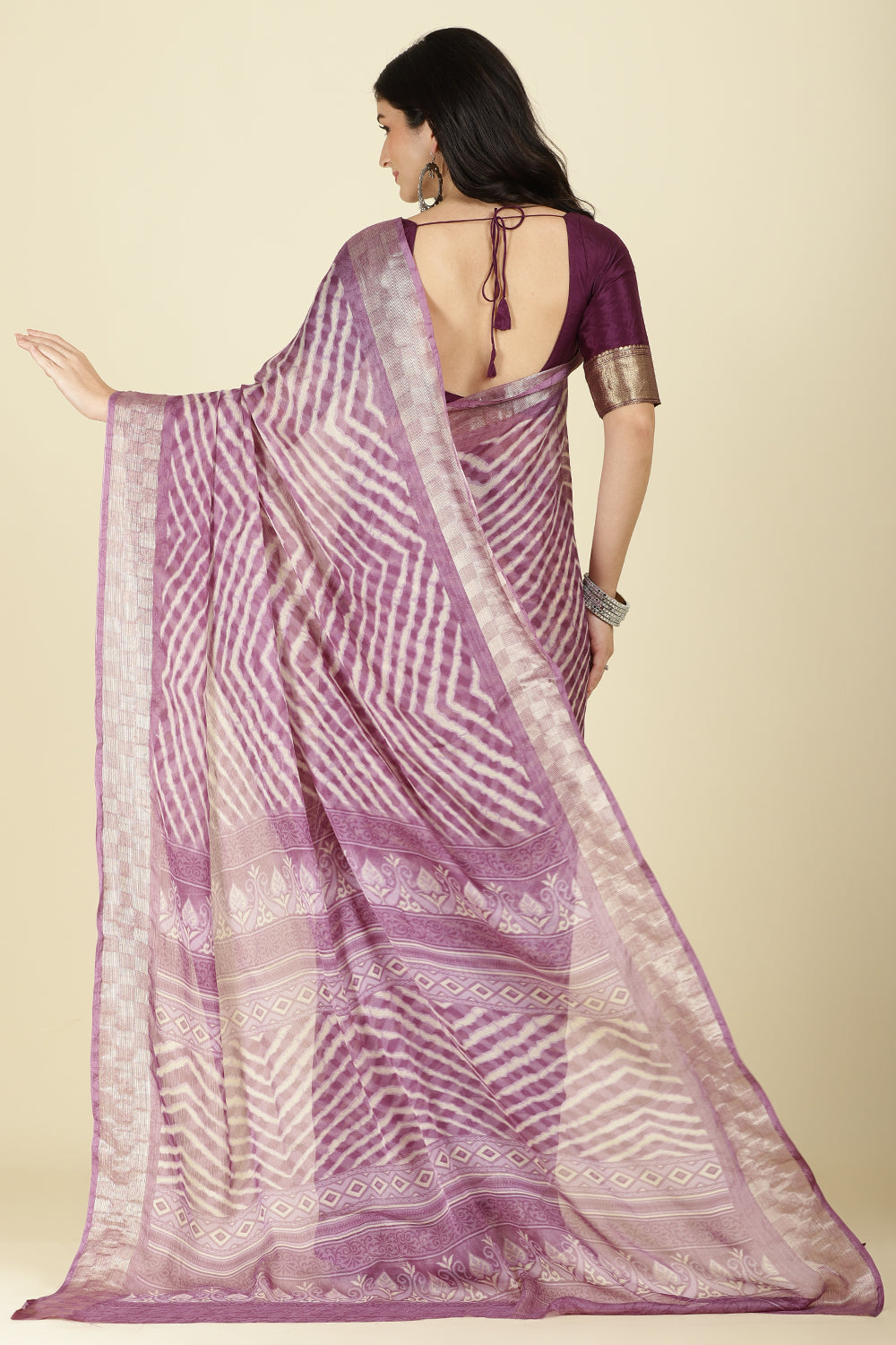 Dusky Purple Color Chiffon Leheriya Printed Saree