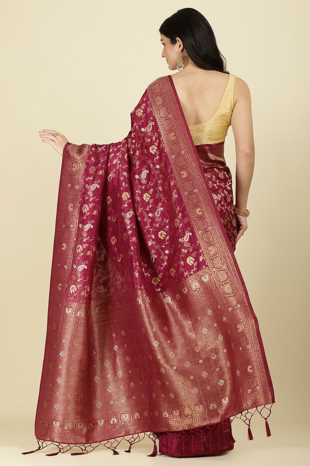 Wine Color Zari Woven South Silk Saree