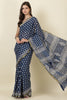 Indigo Blue Block Printed Cotton Saree