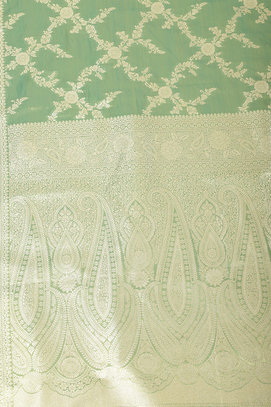 Teal & Gold Dual Toned Silk Woven Banarsi Saree