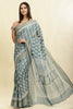 Firozi Color Cotton Silk Boota Printed And Zari Woven Saree
