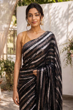 Black Sequins Embroidered Georgette Saree