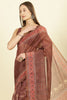 Brown Organza Cotton Bandhani Block Printed Saree