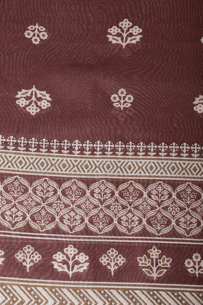 Brown Cotton Ajrakh Block Print Unstitched Suit Material