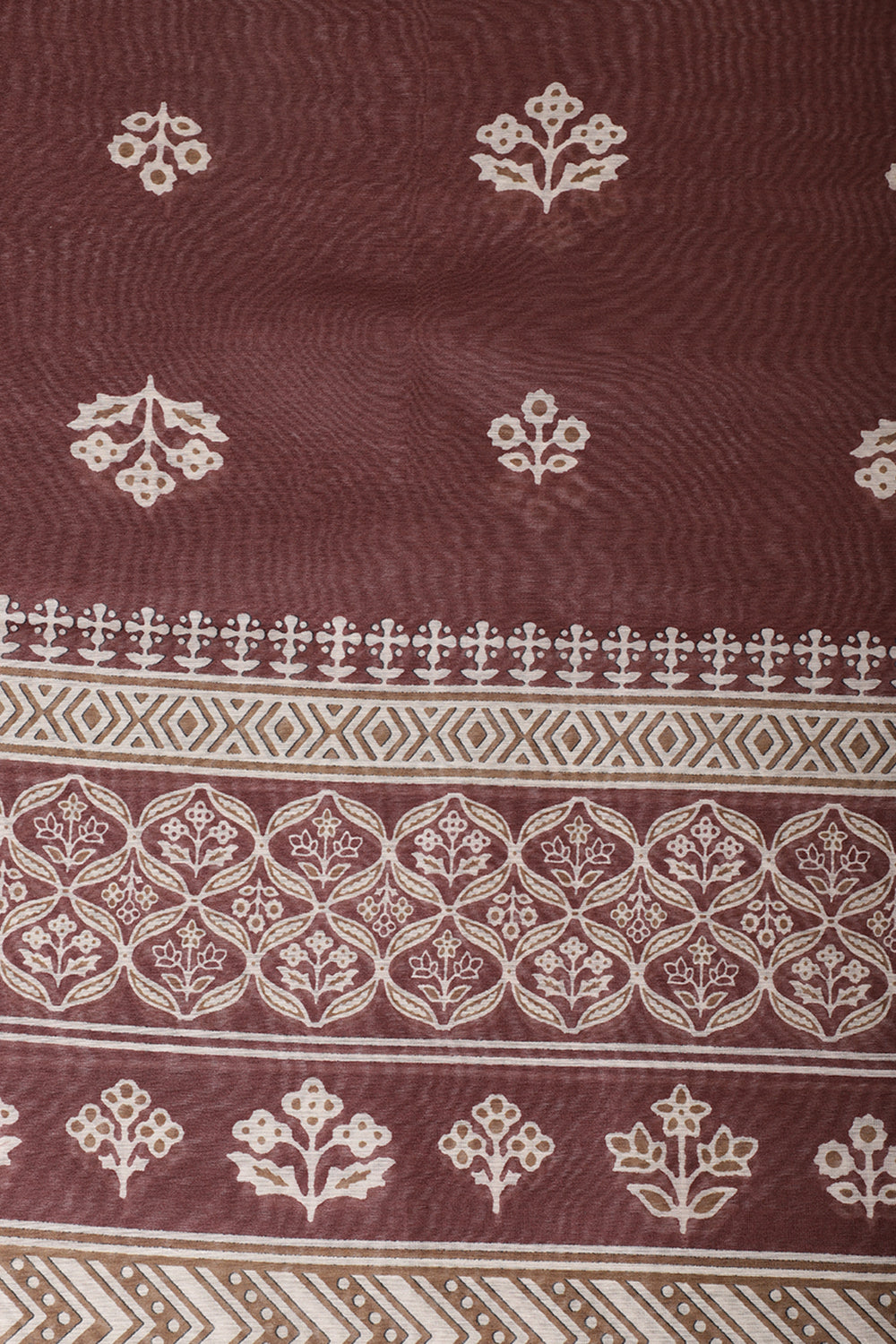 Brown Cotton Ajrakh Block Print Unstitched Suit Material