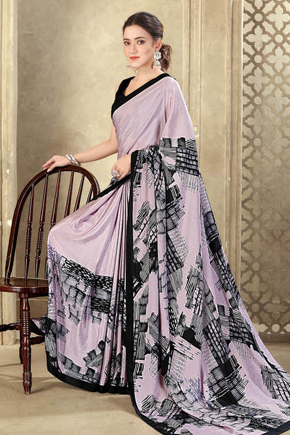 Mauve Printed Crepe Silk Saree