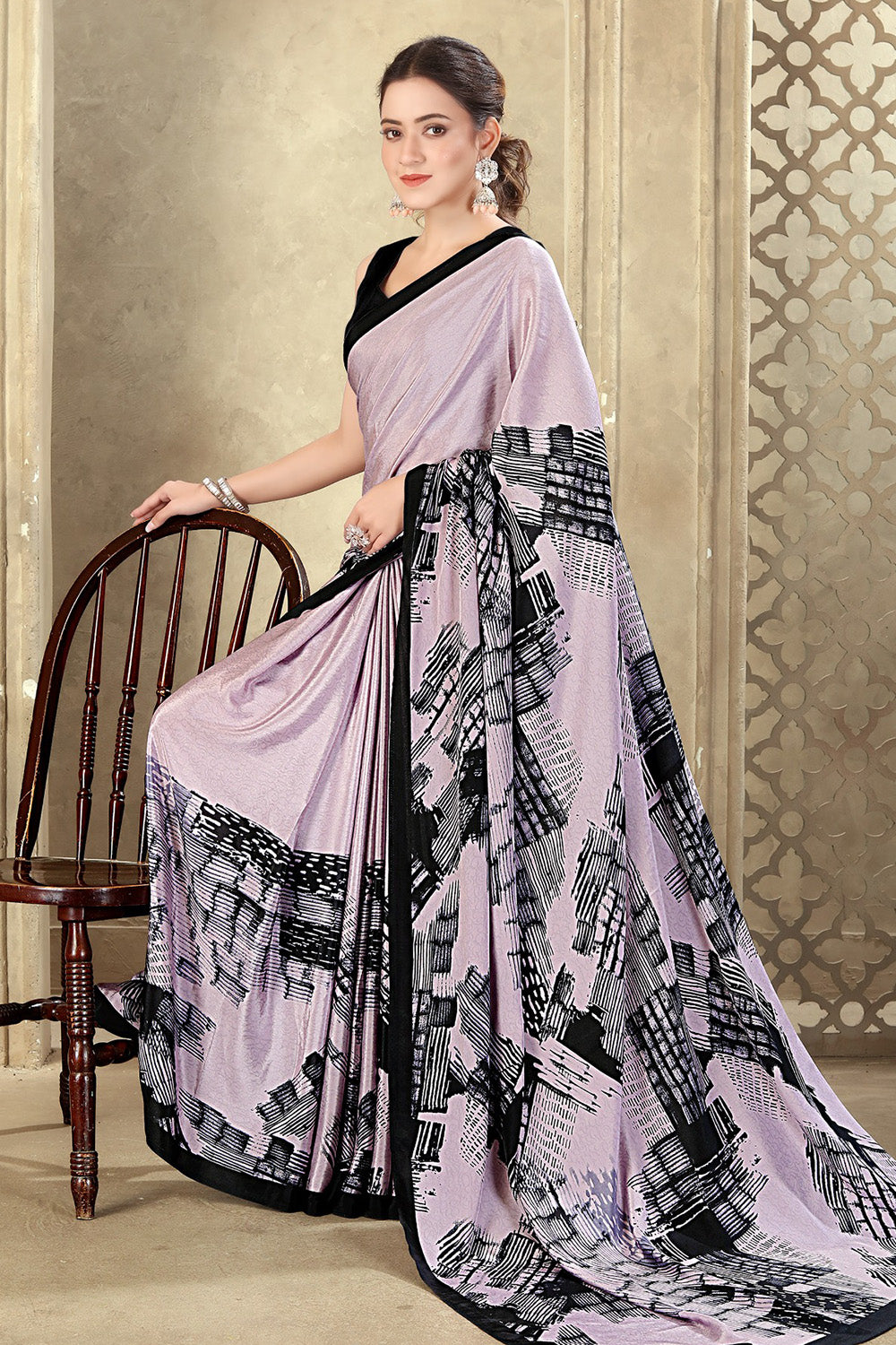 Mauve Printed Crepe Silk Saree