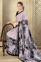Mauve Printed Crepe Silk Saree