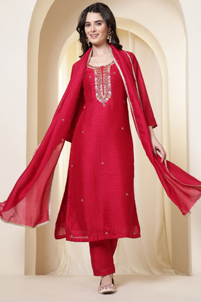 Rani Chinone Silk Neck-Embroidered Suit Set