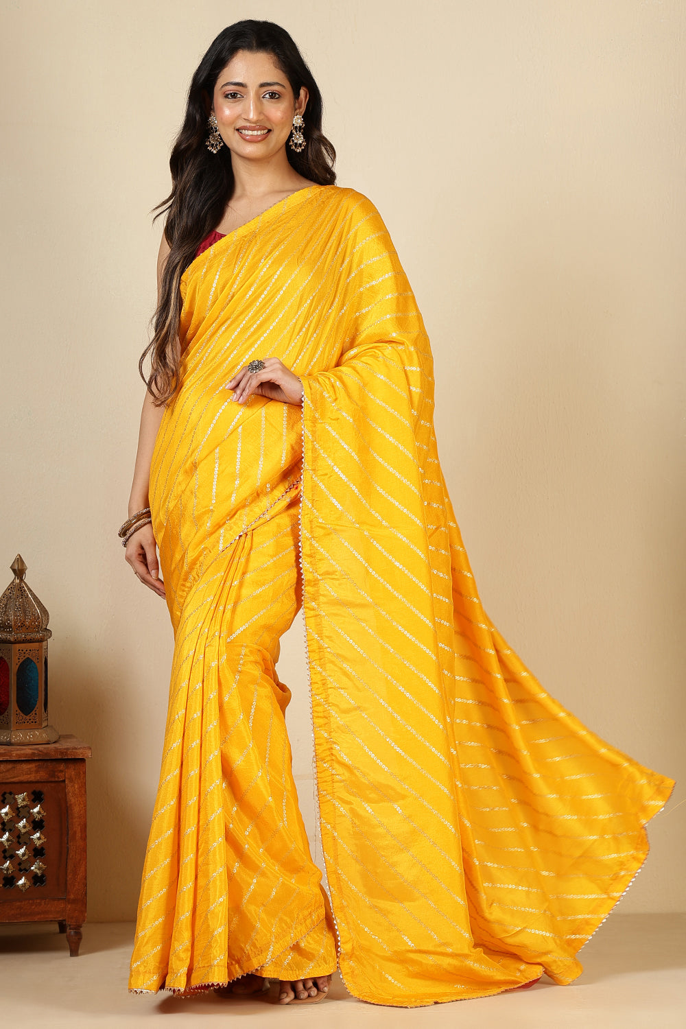 Mustard Modal Silk Saree with Zari Pinstripes