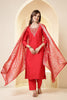 Red Color Silk Neck Embroidered Suit Set