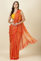 Orange Georgette Bandhani Printed Saree