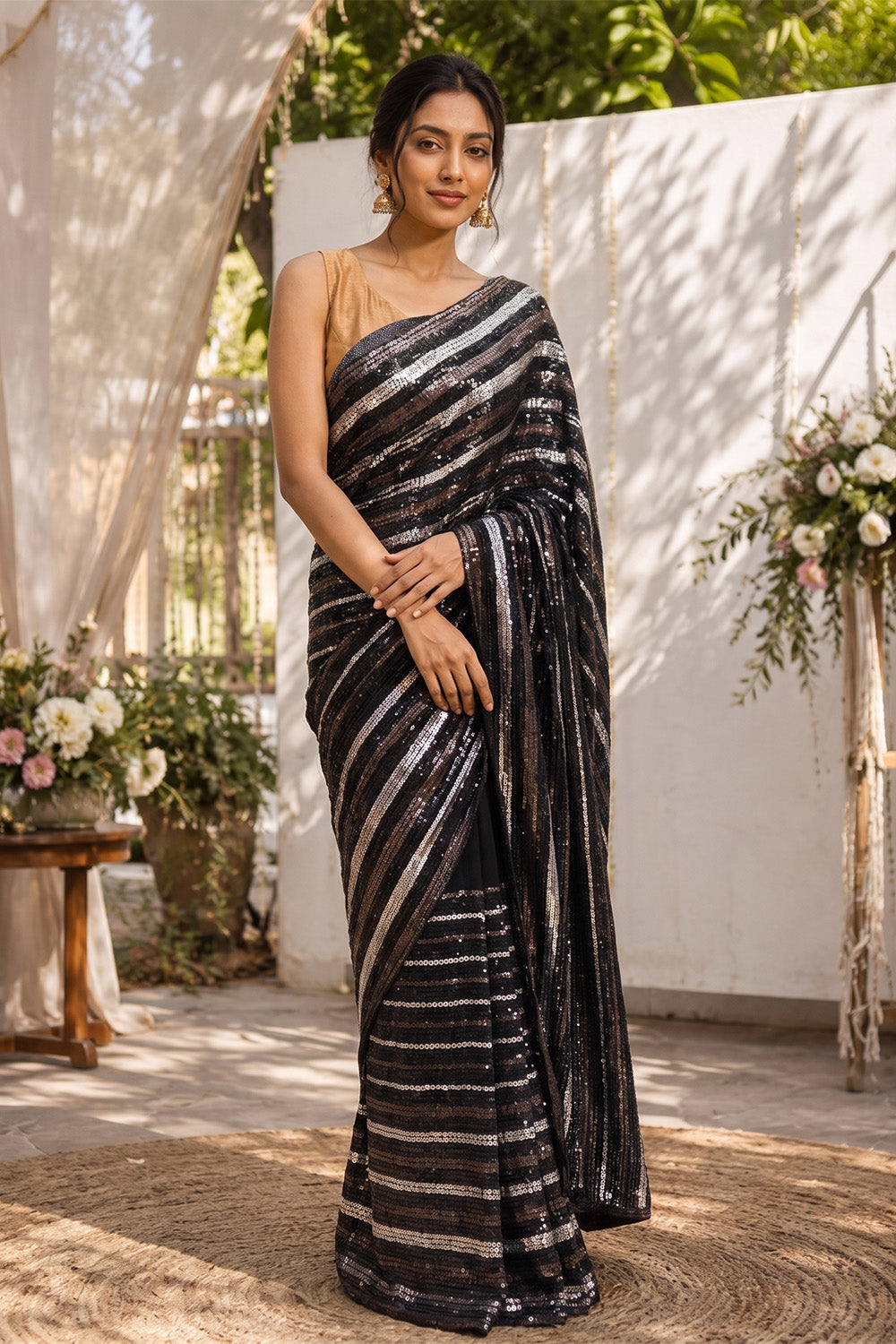 Black Sequins Embroidered Georgette Saree