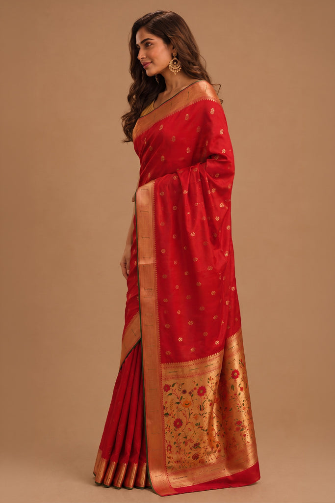 Carmine Color South Silk Paithani Work Saree