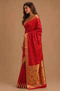 Carmine Color South Silk Paithani Work Saree