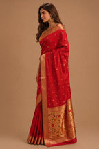 Carmine Color South Silk Paithani Work Saree