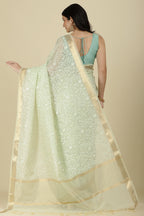 Pista Green Kota Cotton Floral Resham Woven Saree