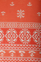 Orange Floral Block Print Cotton Unstitched Suit Fabric
