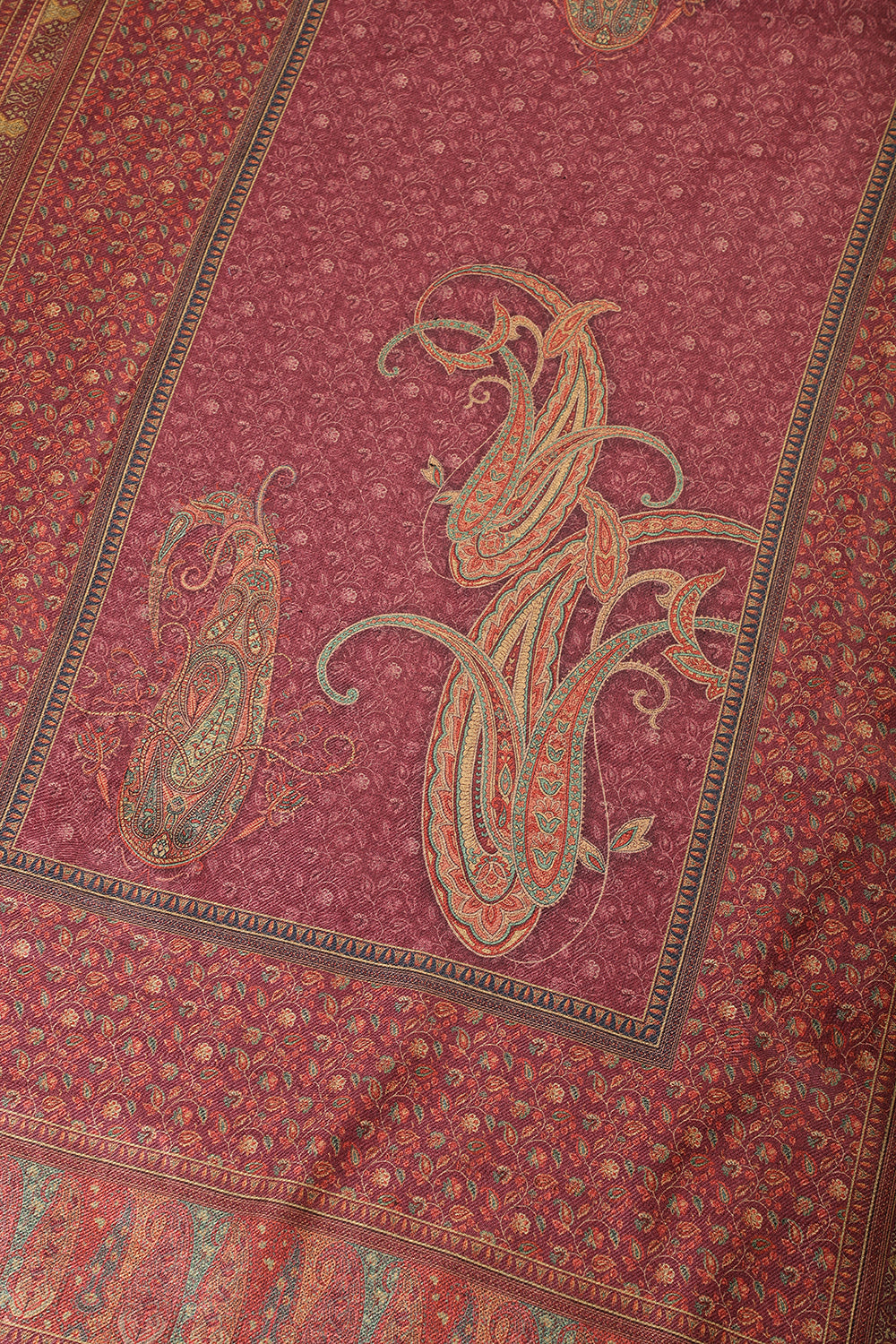 Dark Scarlet Pashmina Floral Printed Unstitched Suit Material
