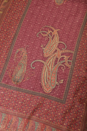 Dark Scarlet Pashmina Floral Printed Unstitched Suit Material