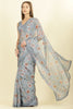 Grey Organza Floral Printed And Lace Work Saree