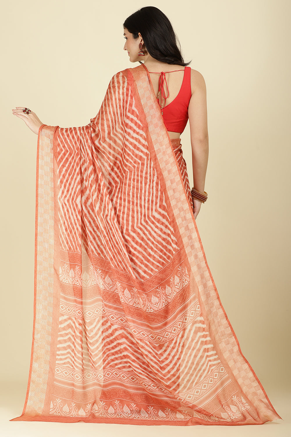 Orange Color Chiffon Leheriya Printed Saree