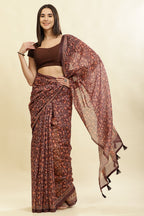Wine Floral Printed Cotton Silk Saree