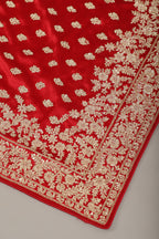Red Color Pure Satin Crepe Saree with Full Zardozi Handwork