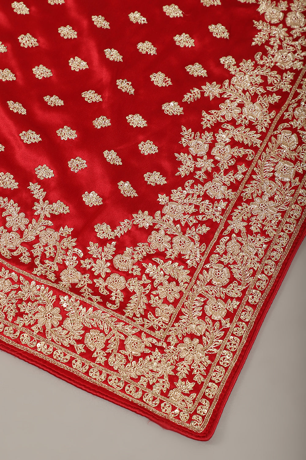 Red Color Pure Satin Crepe Saree with Full Zardozi Handwork