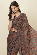 Brown Crepe Printed Saree