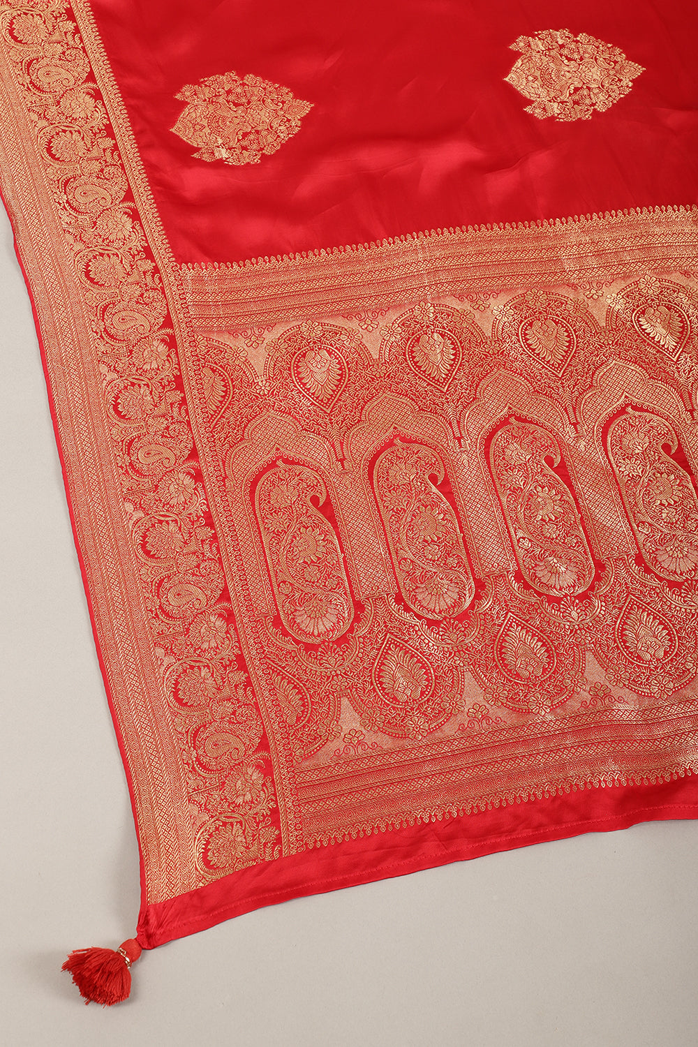 Red Satin Woven Saree