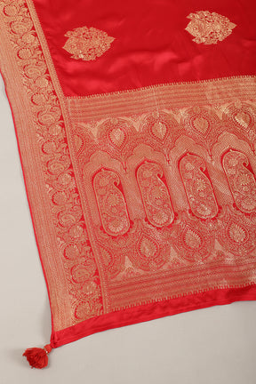 Red Satin Woven Saree