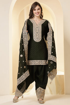 Green Silk Zari Embroidered Suit With Parsi Salwar